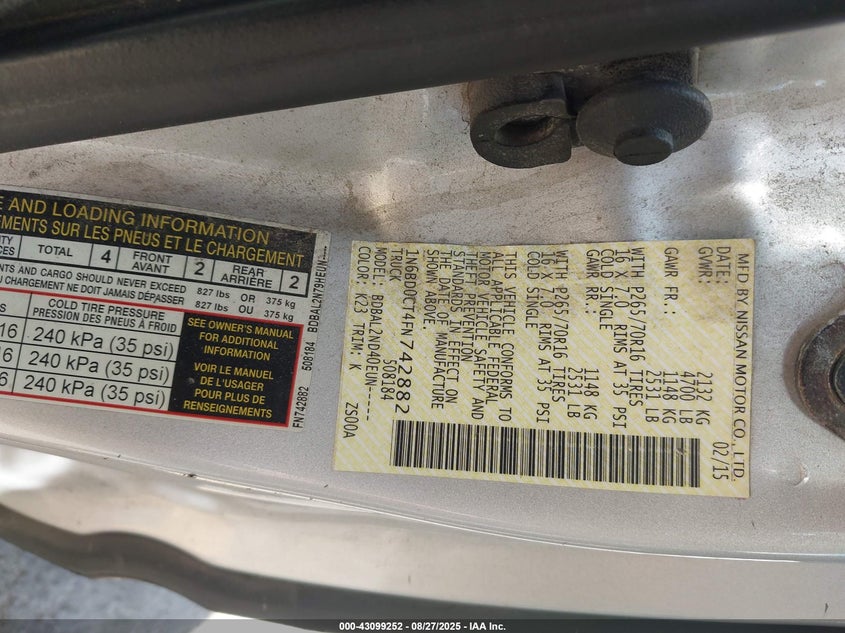 2015 NISSAN FRONTIER SV-I4 - 1N6BD0CT4FN742882