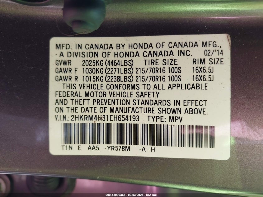 2014 HONDA CR-V LX - 2HKRM4H31EH654193