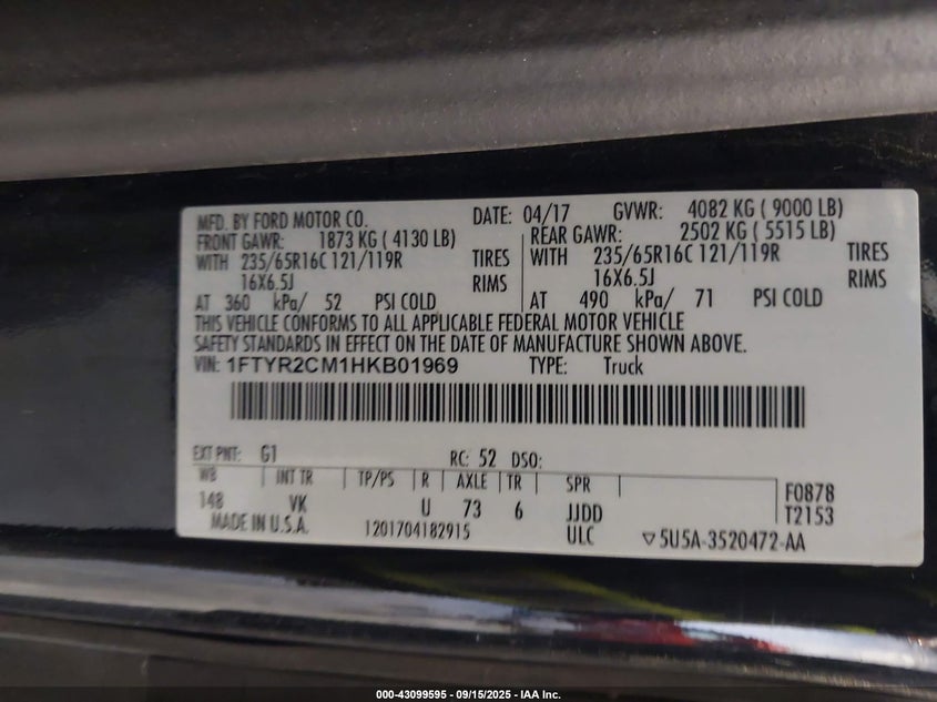 2017 FORD TRANSIT-250 1FTYR2CM1HKB01969