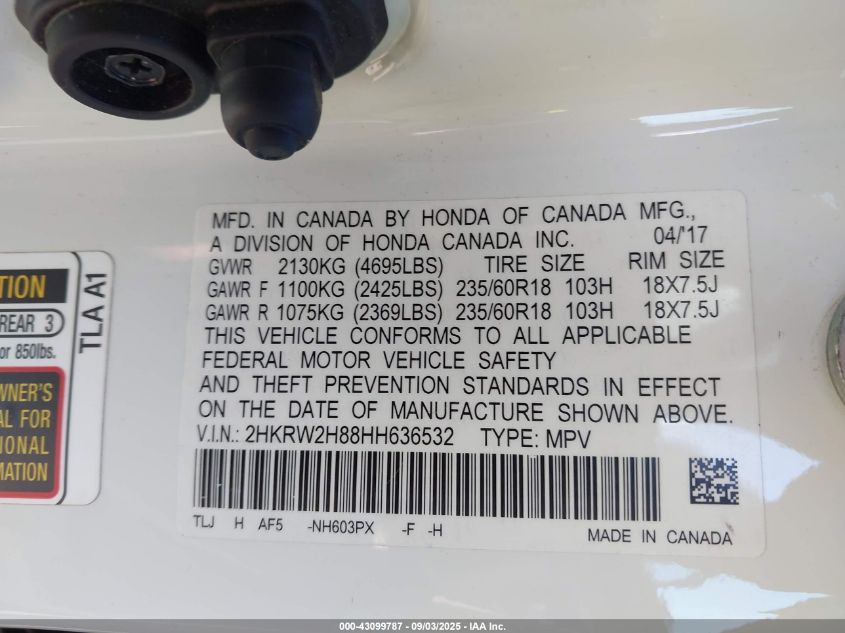 2017 Honda Cr-V Ex-L/Ex-L Navi VIN: 2HKRW2H88HH636532 Lot: 43099787