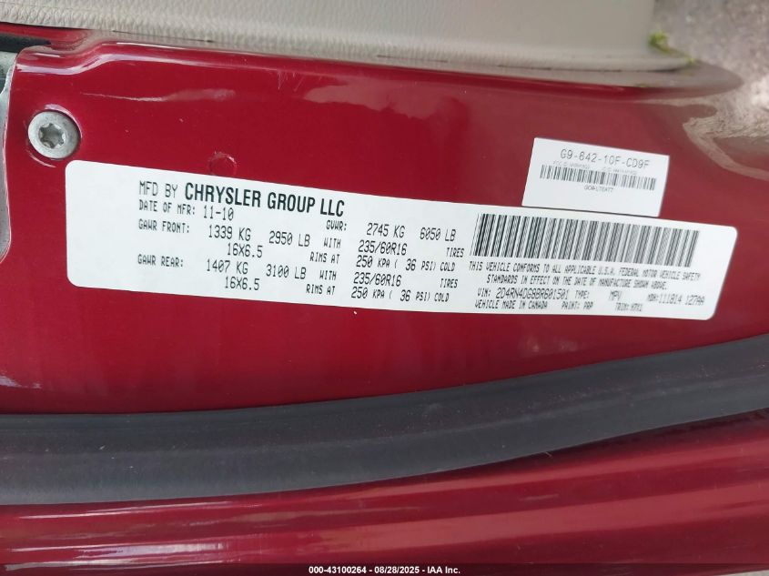 2011 Dodge Grand Caravan Express VIN: 2D4RN4DG8BR601501 Lot: 43100264