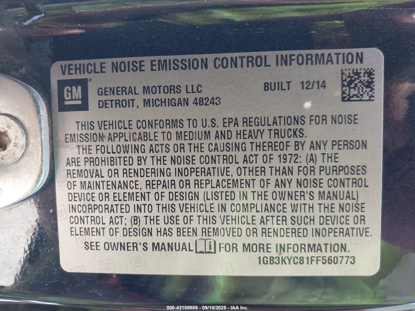 2015 Chevrolet Silverado 3500Hd Chassis Wt VIN: 1GB3KYC81FF560773 Lot: 43100889