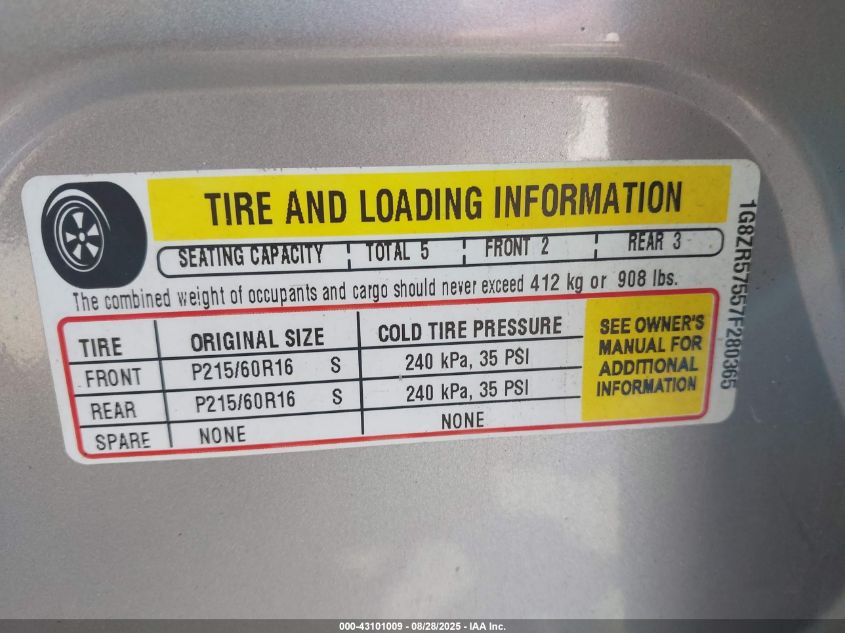 2007 Saturn Aura Green Line VIN: 1G8ZR57557280365 Lot: 43101009