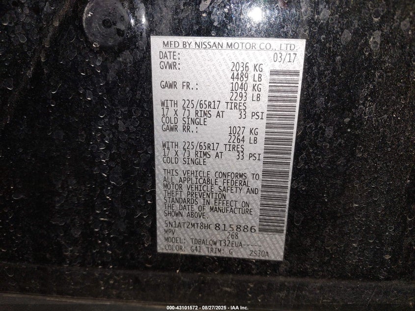 2017 NISSAN ROGUE SV - 5N1AT2MT8HC815886