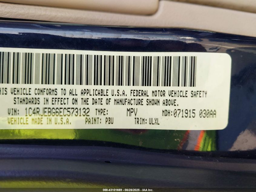 2014 Jeep Grand Cherokee Limited VIN: 1C4RJEBG6EC573132 Lot: 43101669