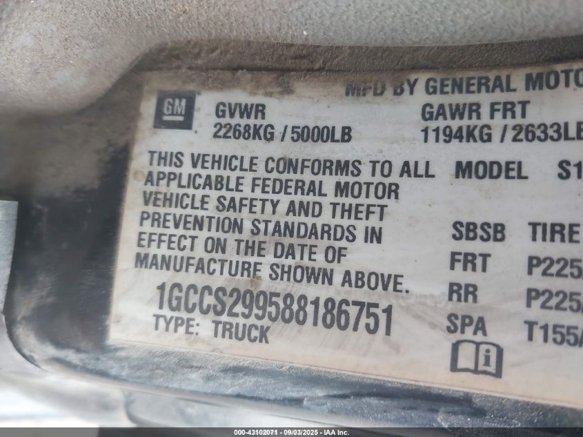 2008 Chevrolet Colorado Ls VIN: 1GCCS299588186751 Lot: 43102071