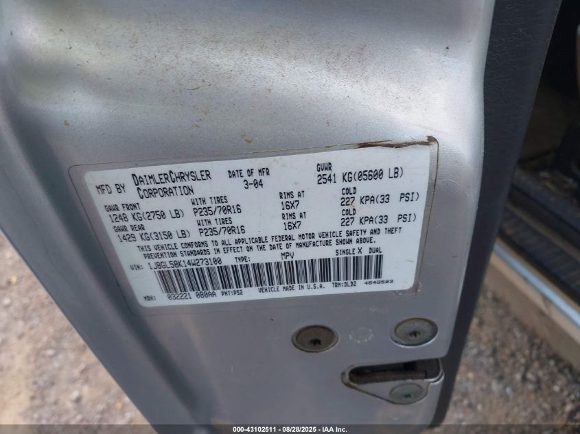 2004 Jeep Liberty Limited Edition VIN: 1J8GL58K14W273100 Lot: 43102511