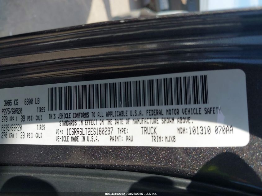 2014 Ram 1500 Lone Star VIN: 1C6RR6LT2ES180297 Lot: 43102762