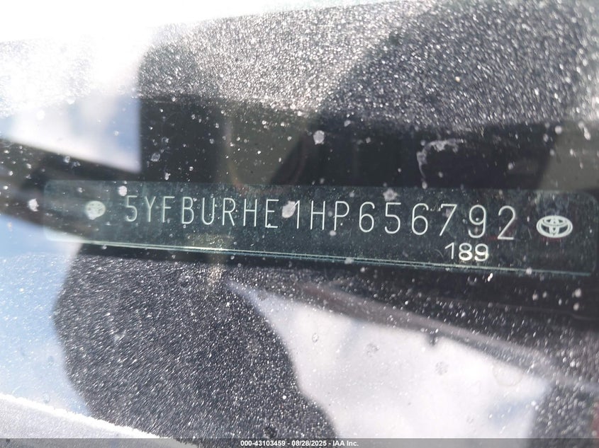 2017 Toyota Corolla Xle VIN: 5YFBURHE1HP656792 Lot: 43103459