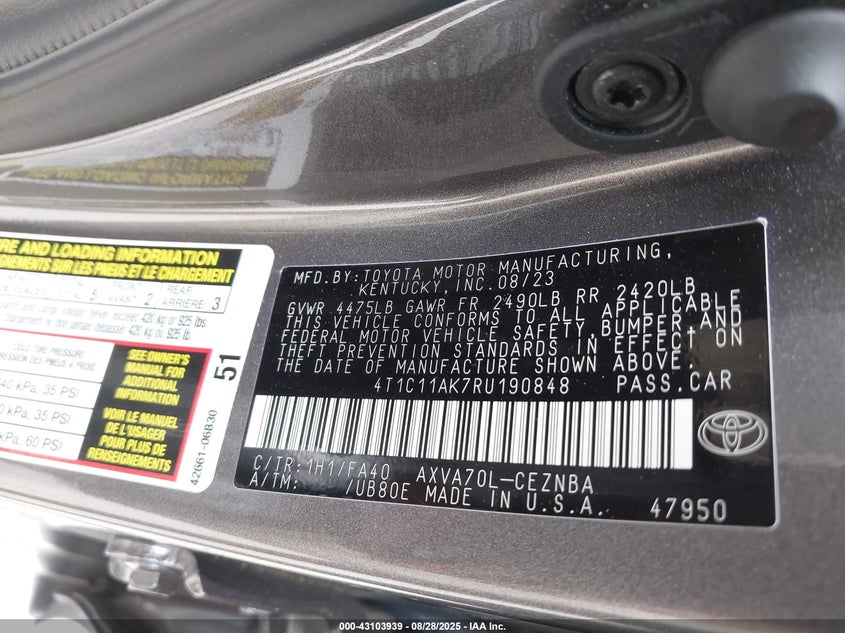 2024 TOYOTA CAMRY LE - 4T1C11AK7RU190848