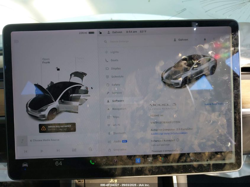 2018 Tesla Model 3 Long Range/Mid Range VIN: 5YJ3E1EA9JF017324 Lot: 43104327