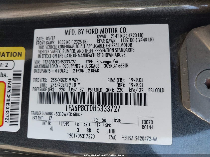 2017 FORD MUSTANG GT PREMIUM - 1FA6P8CF0H5333727