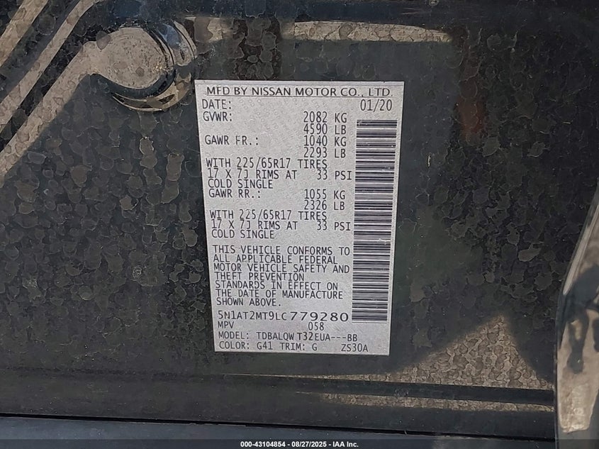 2020 NISSAN ROGUE SV FWD - 5N1AT2MT9LC779280