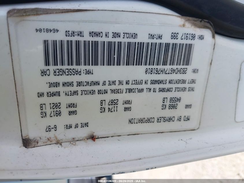 1997 Dodge Intrepid VIN: 2B3HD46T7VH761810 Lot: 43106389