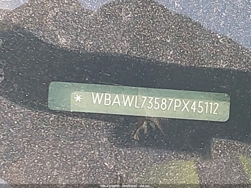 2007 BMW 335I VIN: WBAWL73587PX45112 Lot: 43106635