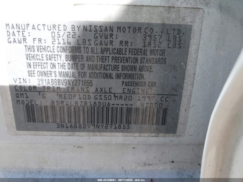 2022 NISSAN SENTRA S XTRONIC CVT - 3N1AB8BV9NY271855