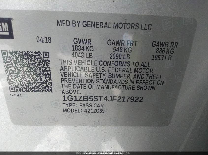 2018 CHEVROLET MALIBU 1LS - 1G1ZB5ST4JF217922