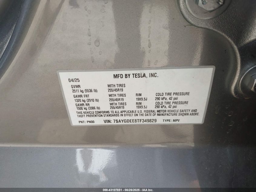 2026 Tesla Model Y Long Range Dual Motor All-Wheel Drive/Long Range Launch Series VIN: 7SAYGDEE8TF349829 Lot: 43107851