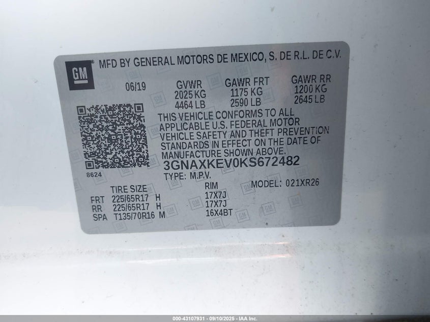 2019 CHEVROLET EQUINOX LT - 3GNAXKEV0KS672482