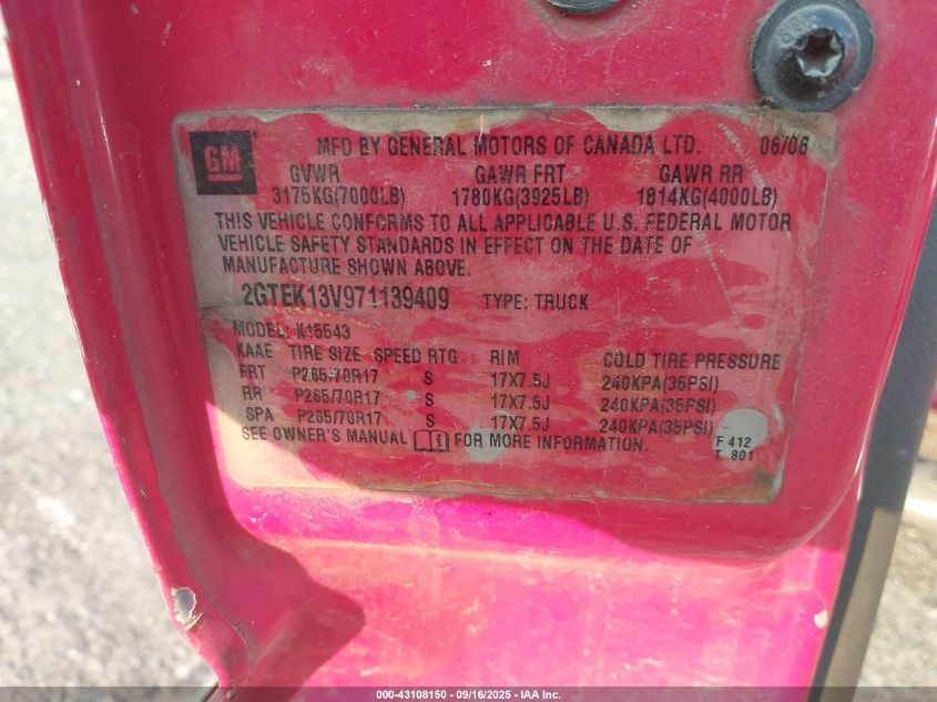 2007 GMC Sierra 1500 Classic Sl VIN: 2GTEK13V971139409 Lot: 43108150