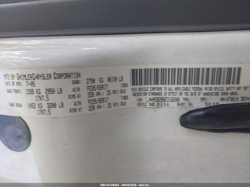 2006 Jeep Grand Cherokee Limited VIN: 1J4HR58286C116348 Lot: 43108482