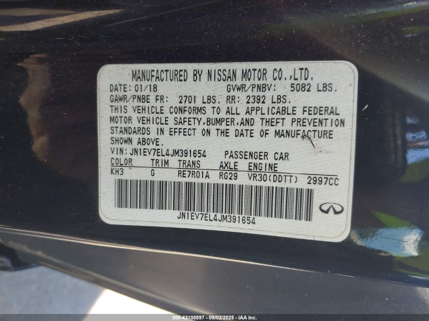 2018 Infiniti Q60 3.0T Luxe VIN: JN1EV7EL4JM391654 Lot: 43108597