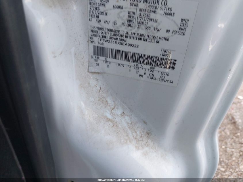 2009 Ford F-350 Fx4/Lariat/Xl/Xlt VIN: 1FTWX31RX9EA99222 Lot: 43108681