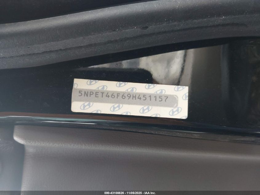 2009 Hyundai Sonata Gls V6 VIN: 5NPET46F69H451157 Lot: 43108826