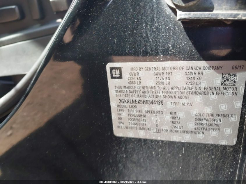 2017 GMC Terrain Sle-2 VIN: 2GKALNEK5H6344126 Lot: 43109065