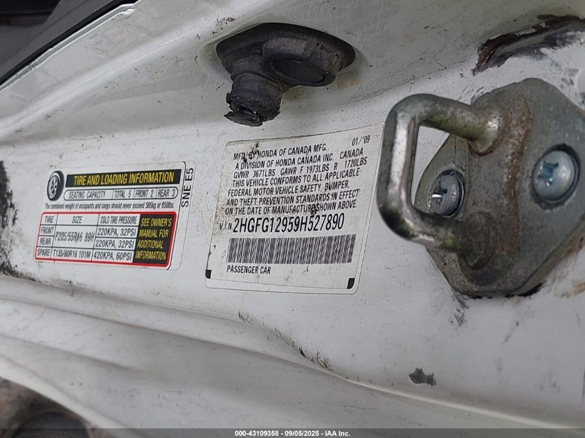 2009 Honda Civic Ex-L VIN: 2HGFG12959H527890 Lot: 43109358