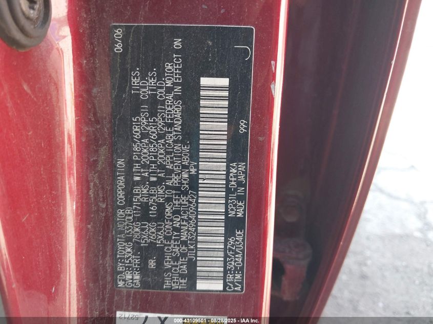 2006 Scion Xb VIN: JTLKT324964096427 Lot: 43109501