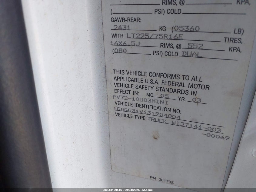 1GDGG31V131904004 2003 GMC SAVANA photo no. 8