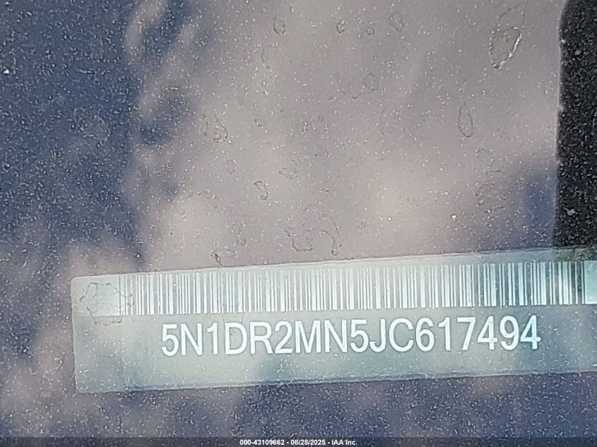 2018 Nissan Pathfinder S VIN: 5N1DR2MN5JC617494 Lot: 43109662