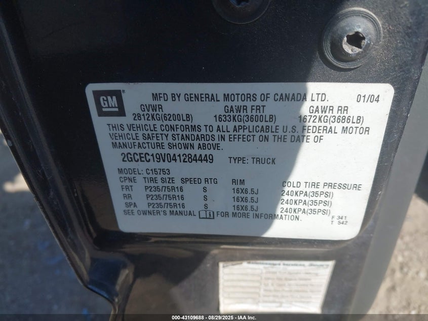 2004 Chevrolet Silverado 1500 Ls VIN: 2GCEC19V041284449 Lot: 43109688