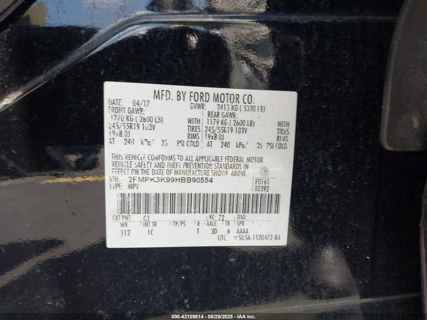 2017 FORD EDGE TITANIUM - 2FMPK3K99HBB90554