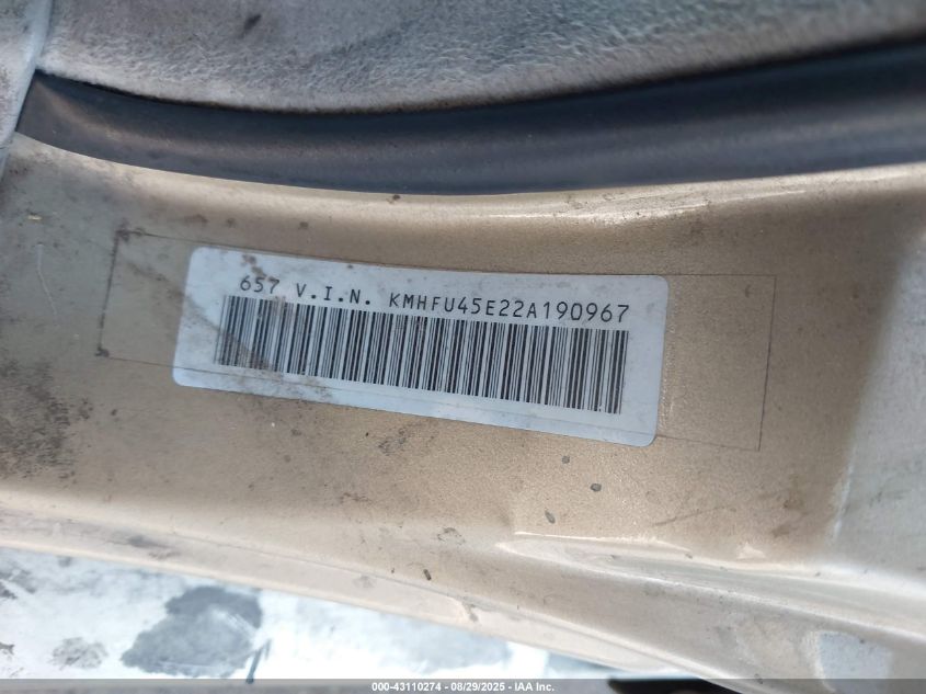 2002 Hyundai Xg350 L VIN: KMHFU45E22A190967 Lot: 43110274