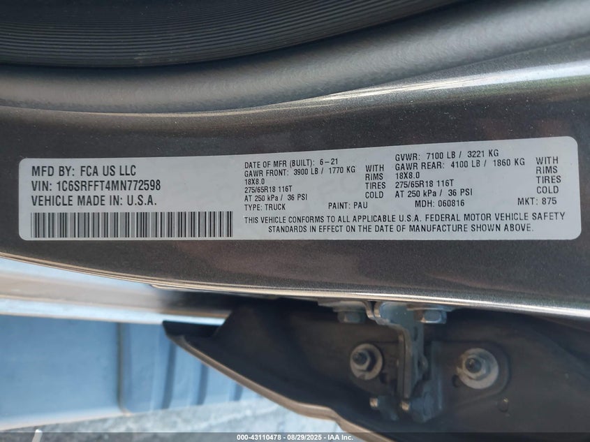 2021 RAM 1500 BIG HORN  4X4 5'7 BOX - 1C6SRFFT4MN772598