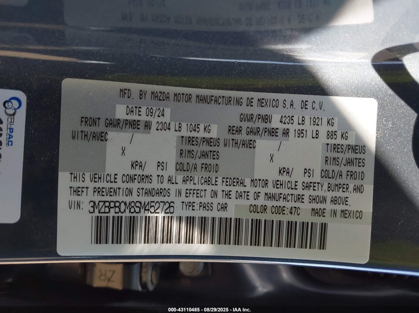 2025 MAZDA MAZDA3 2.5 S CARBON EDITION - 3MZBPBCM8SM452726