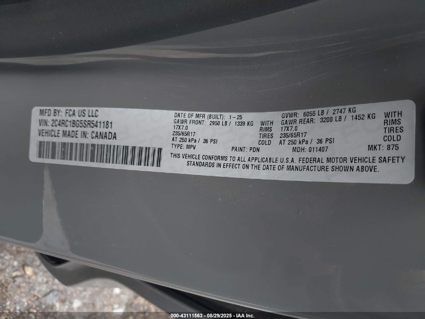 2025 Chrysler Pacifica - 2C4RC1BG5SR541181