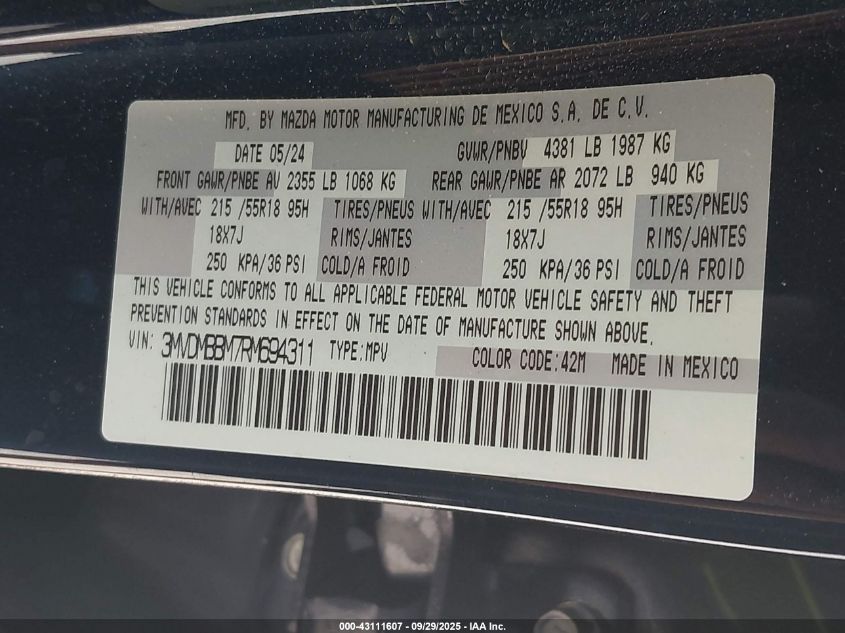 2024 Mazda Cx-30 2.5 S Select Sport VIN: 3MVDMBBM7RM694311 Lot: 43111607