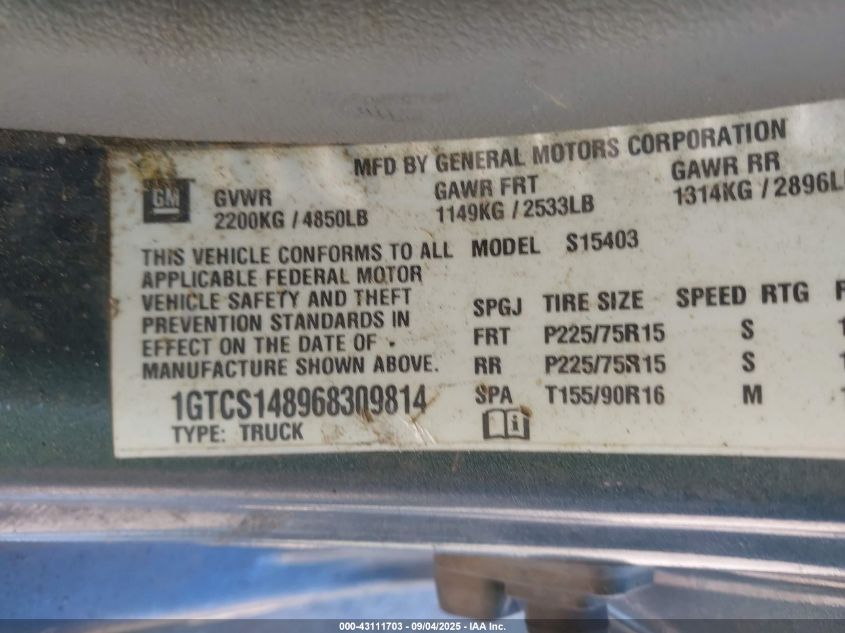 2006 GMC Canyon Sl VIN: 1GTCS148968309814 Lot: 43111703
