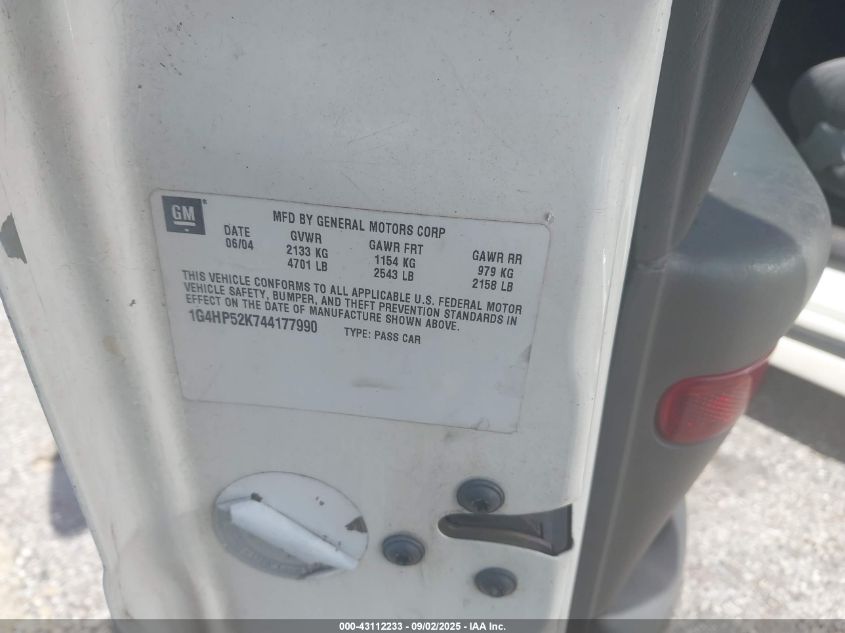 2004 Buick Lesabre Custom VIN: 1G4HP52K744177990 Lot: 43112233