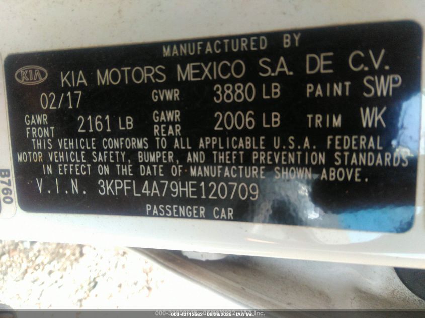 2017 Kia Forte Lx VIN: 3KPFL4A79HE120709 Lot: 43112562