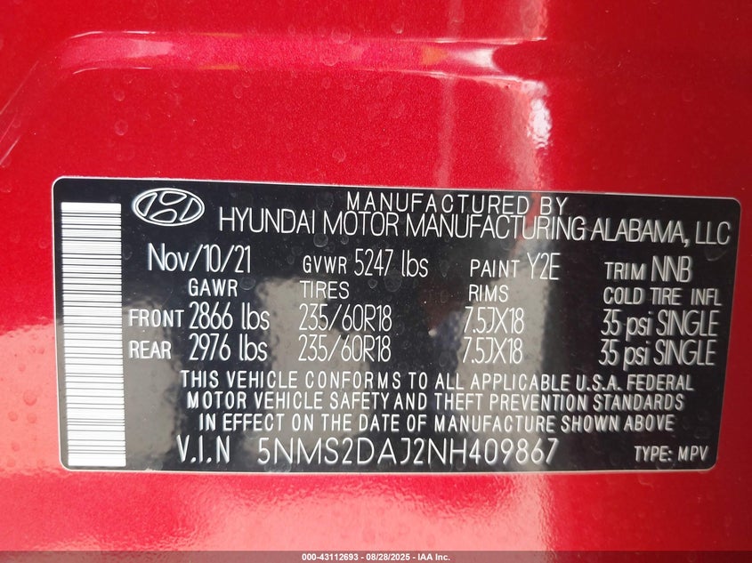2022 HYUNDAI SANTA FE SEL - 5NMS2DAJ2NH409867