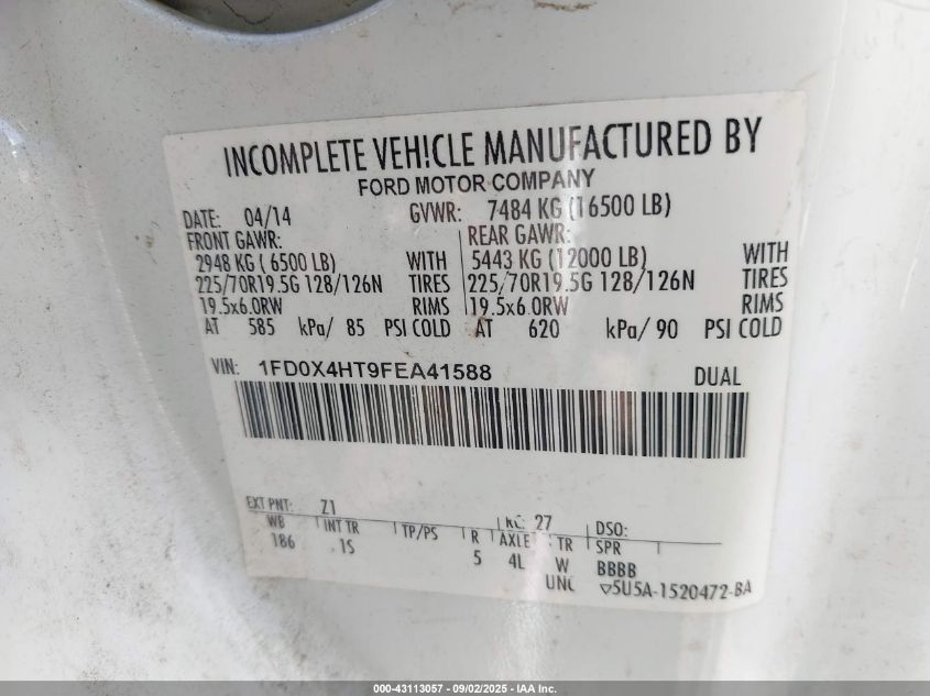 2015 Ford F-450 Chassis Xl VIN: 1FD0X4HT9FEA41588 Lot: 43113057