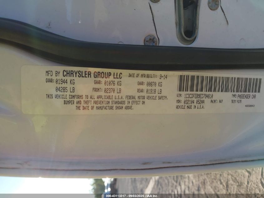 2014 Dodge Dart Gt VIN: 1C3CDFEB9ED794810 Lot: 43113317