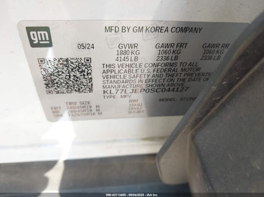 2025 Chevrolet Trax Fwd 2Rs VIN: KL77LJEP0SC044127 Lot: 43113409