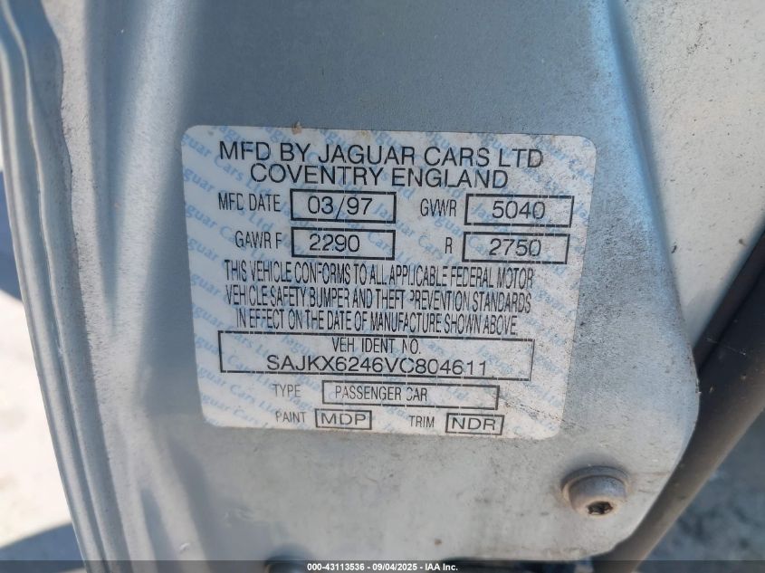 1997 Jaguar Xj6 Vanden Plas VIN: SAJKX6246VC804611 Lot: 43113536