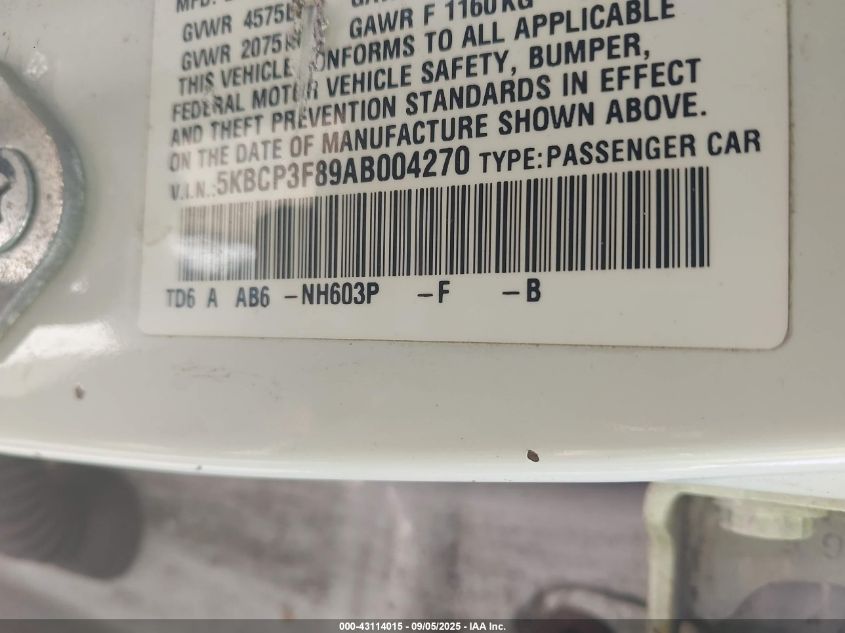 2010 Honda Accord 3.5 Ex-L VIN: 5KBCP3F89AB004270 Lot: 43114015