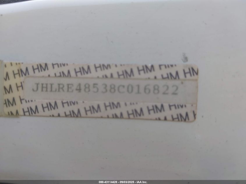 2008 Honda Cr-V Ex VIN: JHLRE48538C016822 Lot: 43114428